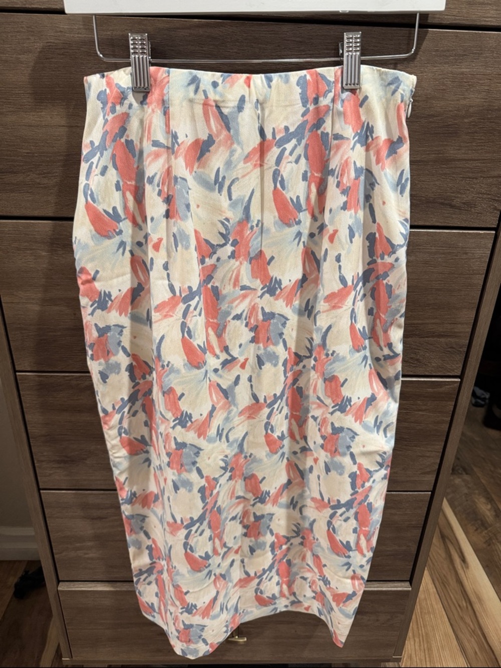 Abercrombie & Fitch Brushstroke Midi Skirt in Coral & Blue - Picture 2 of 5